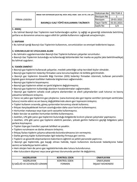 BURSA ULUDAĞ ÜNİVERSİTESİ TA İSG 004 BASINÇLI GAZ TÜPÜ KULLANMA.